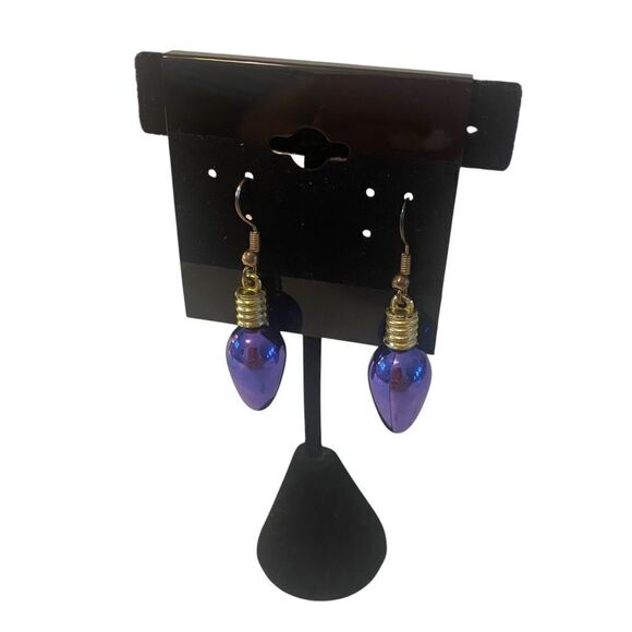 Festive Purple Iridescent Christmas Bulb Earrings - Picture 2 of 4